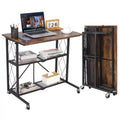 No-Assembly 3-Tier Collapsible Computer Desk with Wheels, Freestanding Metal Wire Shelf - Multipurpose Table for Study, Kitchen, Living Room, Balcony