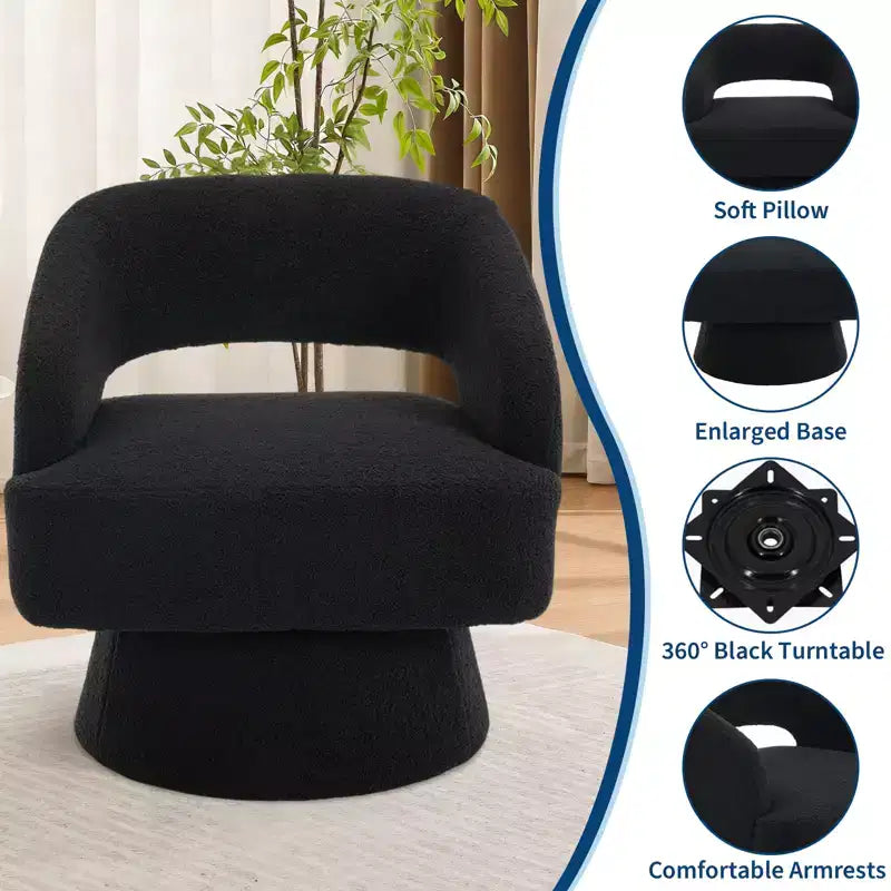 Poltrona a botte girevole a 360° in velluto, poltrona moderna con schienale a strisce, cuscino imbottito per soggiorno, camera da letto