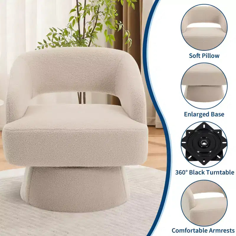Poltrona a botte girevole a 360° in velluto, poltrona moderna con schienale a strisce, cuscino imbottito per soggiorno, camera da letto