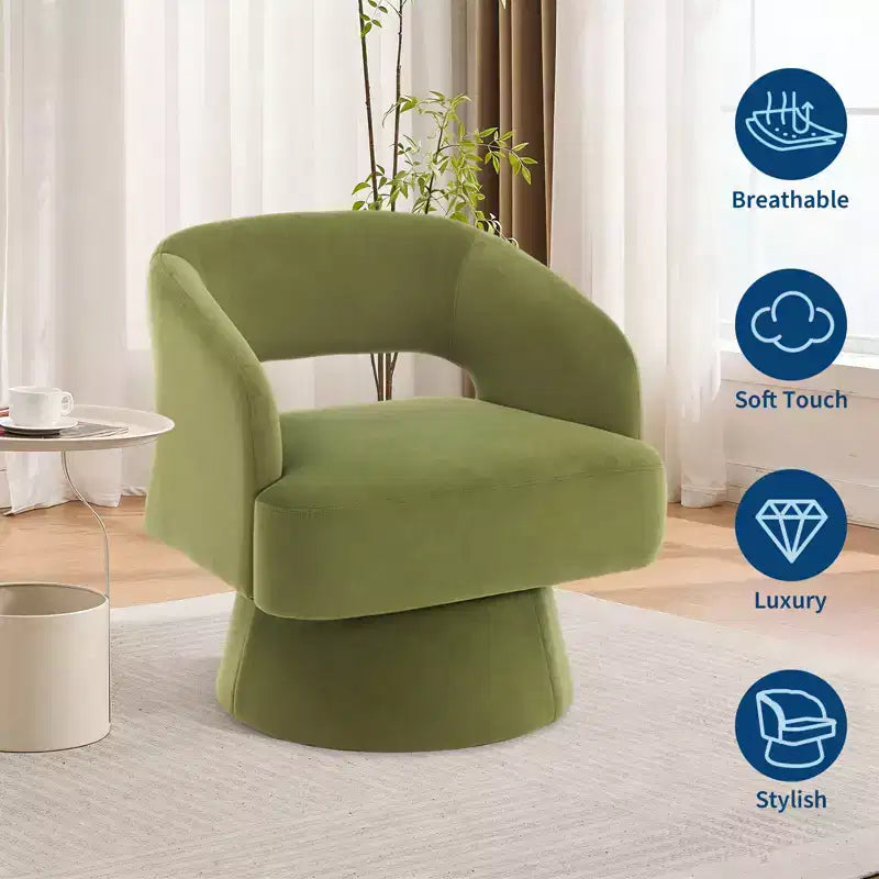 Poltrona a botte girevole a 360° in velluto, poltrona moderna con schienale a strisce, cuscino imbottito per soggiorno, camera da letto