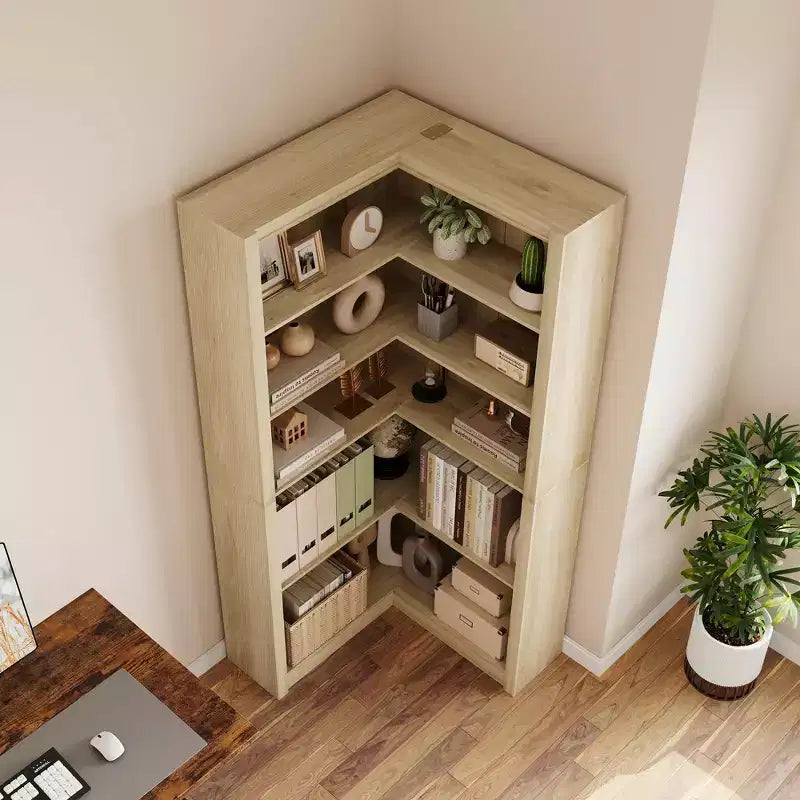 Libreria angolare a forma di L con kit antiribaltamento, organizzatore alto per soggiorno e ufficio
