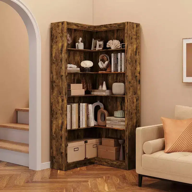 71.8 L Shaped Corner Bookshelf with Anti-Tipping Kit, Tall Storage Organizer for Living Room & Home Office