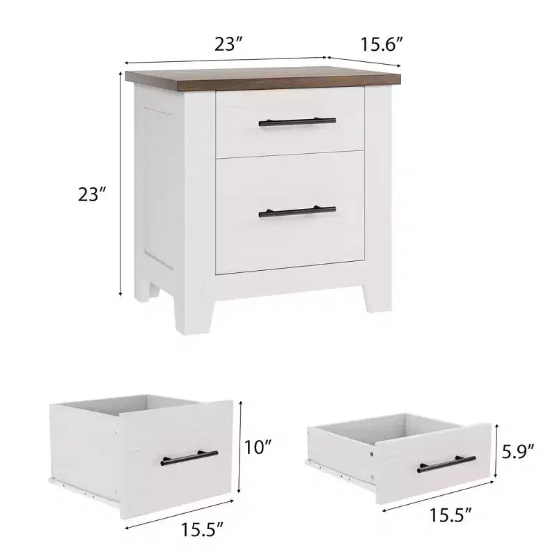 Comodino Salvaspazio con 2 Cassetti Stile Fattoria, Tavolino da Notte Bianco Decapato con Piano Marrone, Tavolino Rustico in Legno per Camera da Letto e Divano del Soggiorno