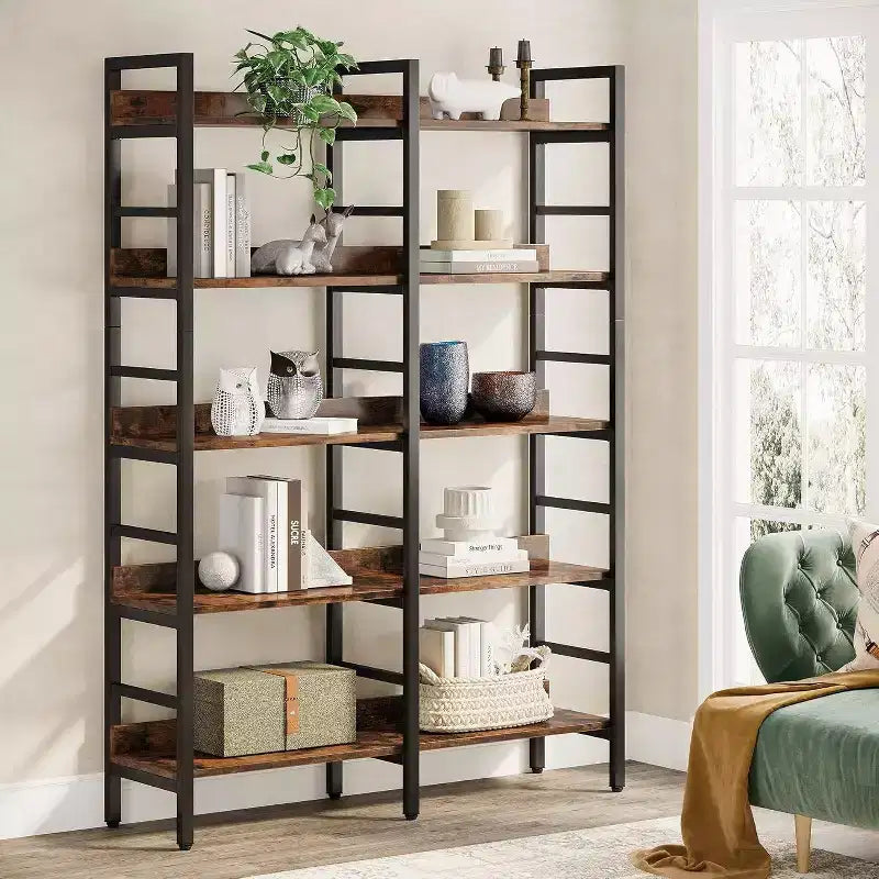 Libreria a 5 ripiani marrone rustico