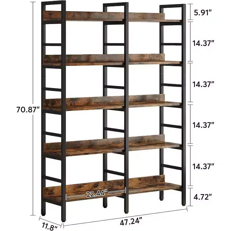 Libreria a 5 ripiani marrone rustico