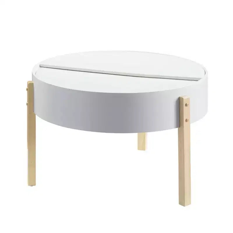 Bodfish Coffee Table White/Natural - Acme Furniture: Mid-Century Modern, Hidden Storage