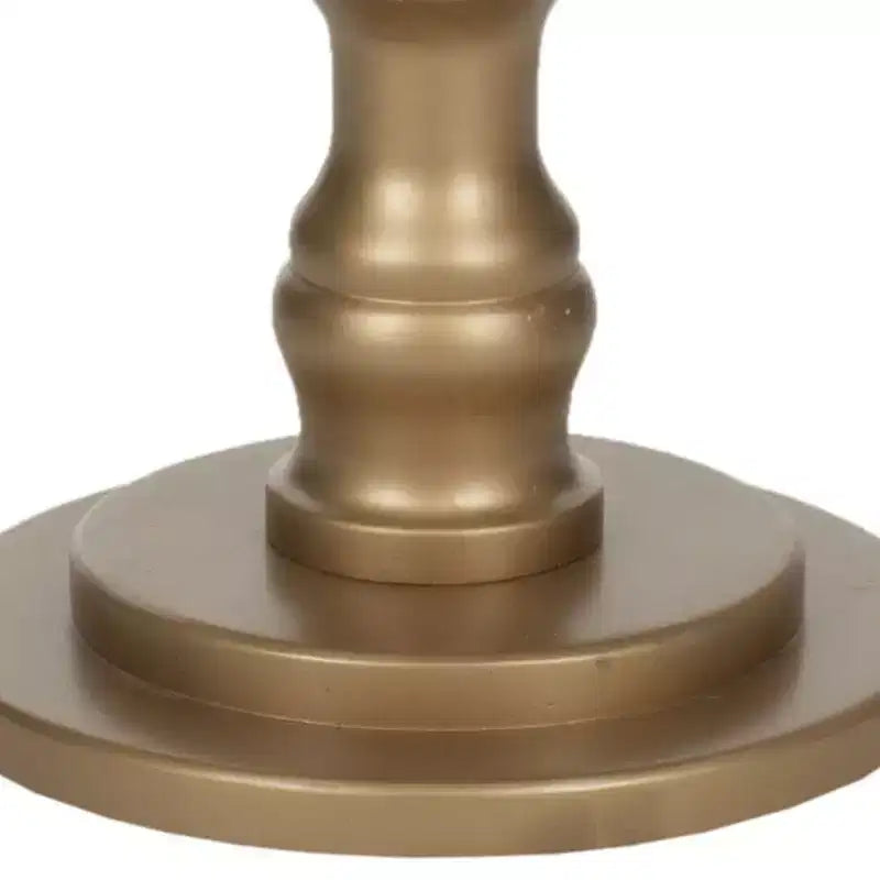 Tavolino d'accento rotondo in legno di pioppo, base a balaustra contemporanea, finitura bianco sporco
