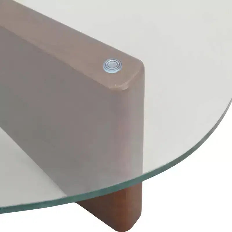 Tavolino da Caffè Triangolare con Piano in Vetro e Base in Legno di Frassino Lucido per Casa, Soggiorno, Ufficio