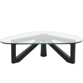 LeisureMod Imperial Collection Triangular Glass Top Coffee Table with Glossy Ash Wood Base for Home, Living Room, Office